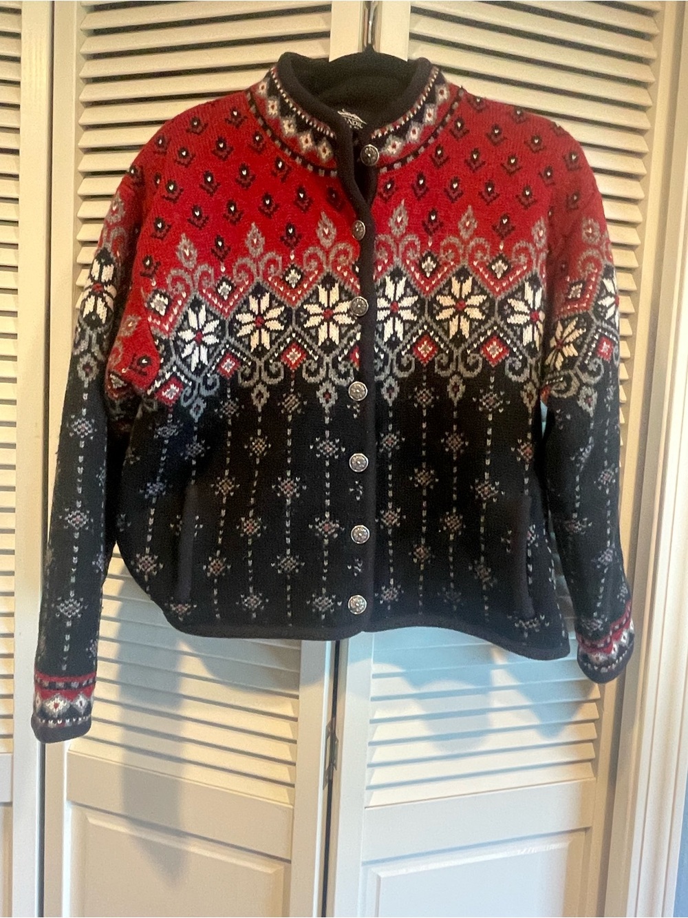 Icelandic Design Women’s Red and Black Nordic Button-Front Jacket - Fully Lined